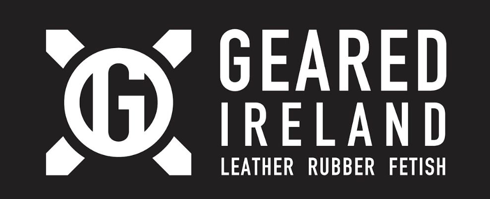 Image has a black background with the Geared Logo (a stylised G in a circle surrounded by spikes) and the words Geared Ireland followed by leather rubber and fetish. Click on the picture will take you to gearedireland.ie